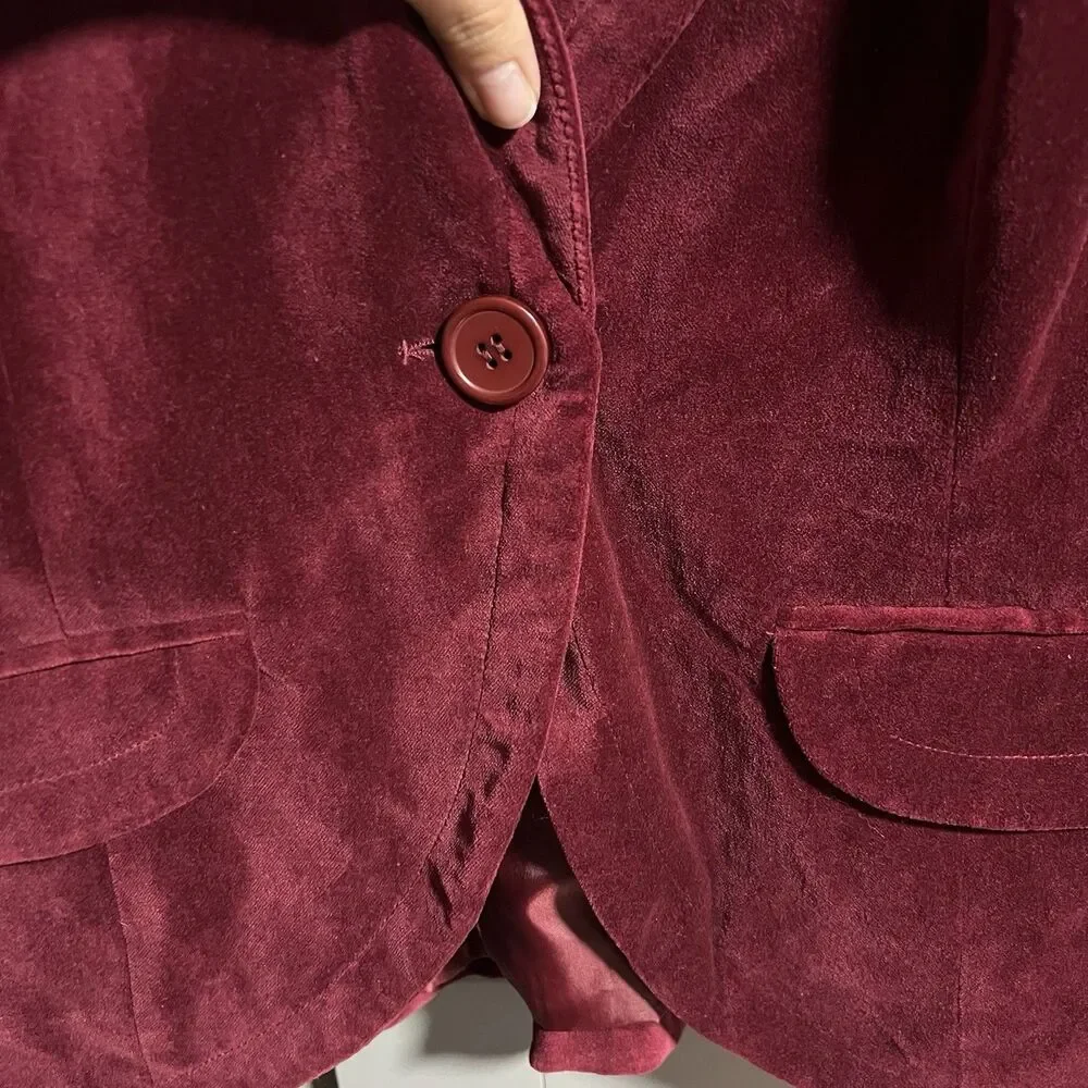 Newport News Women Velvet One Button Blazer Red US 10 Date Night Romantic